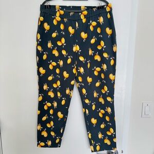 Lemon Way Petite Lemon Print Cropped Tapered Leg Pull On Pants Gray Yellow 14P